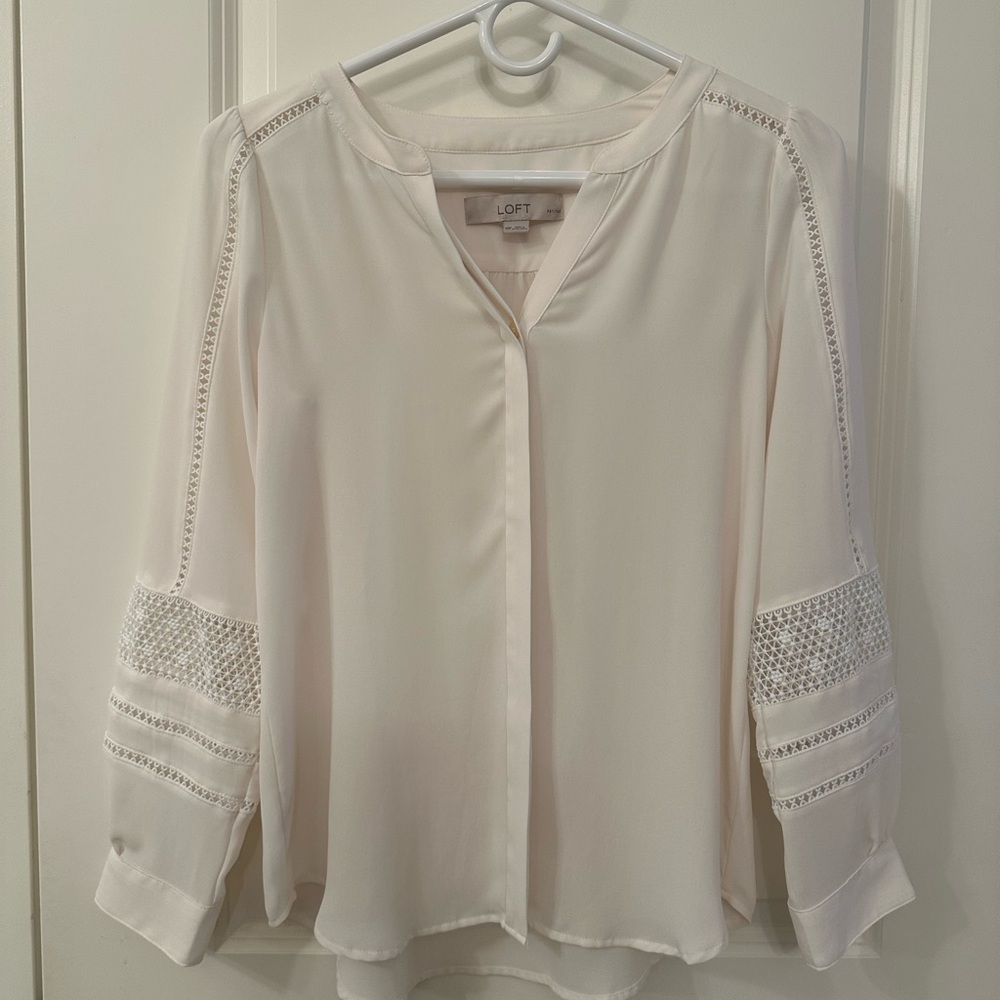 LOFT Women's Cream White Blouse with Lace Detail